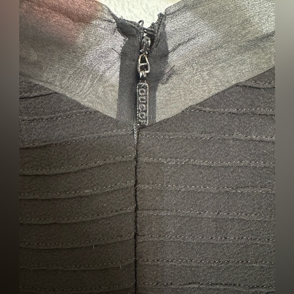 Gucci V Neck Long Sleeve Silk & Acetate Mini Dress in Black - Picture 3 of 11